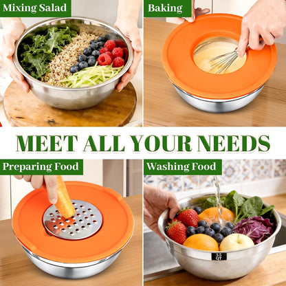 21PCS Mixing Bowls with Lids Set - 7 Nesting Mixing Bowls, 3 Graters, 11 Baking Tools, Lids, Stainless Steel Mixing Bowl for Mixing & Baking, Size 0.7/1.1/1.5/2.1/3.5/4/4.5 QT, Colorful