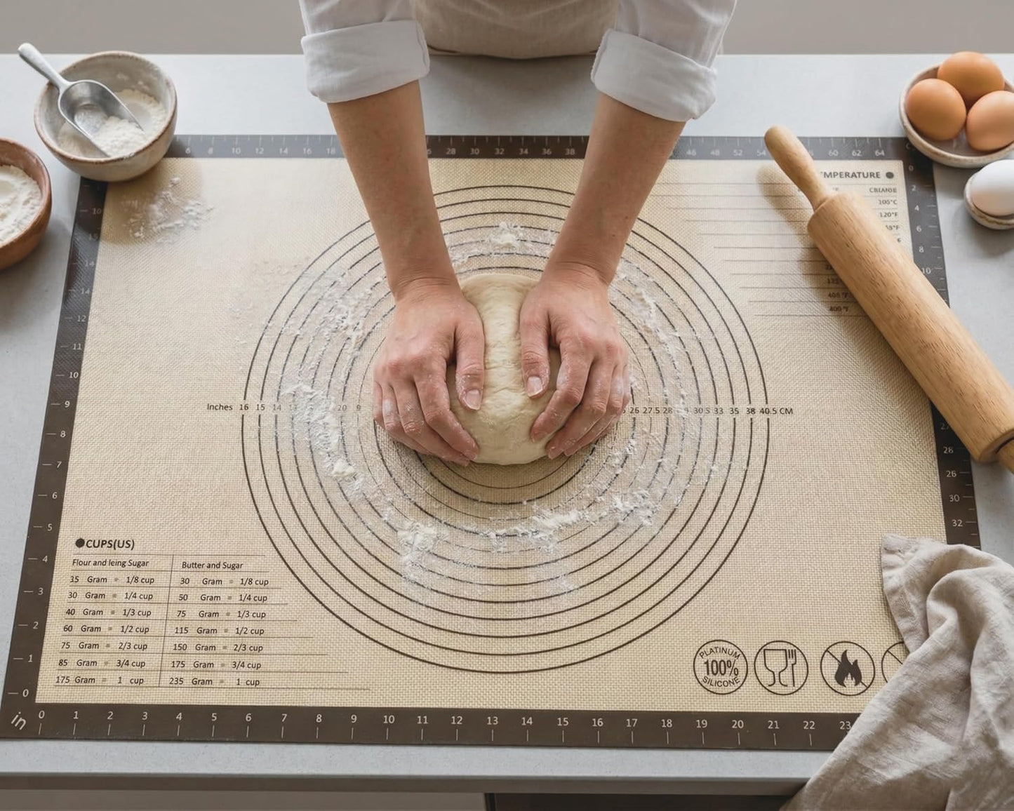 Silicone Pastry Mat with Measurements, 28 x 20 Inch Extra Thick Non-Slip Nonstick XL Baking Mat for Dough Rolling, Kneading, Fondant and Pie, Red