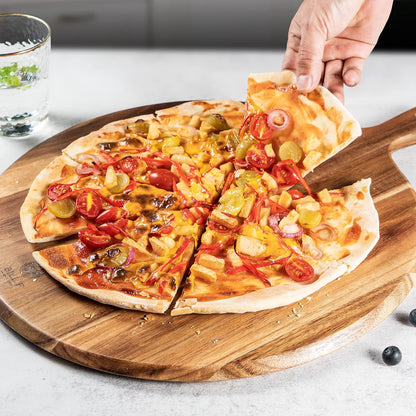 BILL.F Acacia Pizza Peel, Set of 3 Acacia Wood Cutting Board 8" 10" 12" Inch Cutting Board, Cheese Paddle Board, Bread and Crackers Platter for Serving and Minor Food Prepare with Handle and Organizer