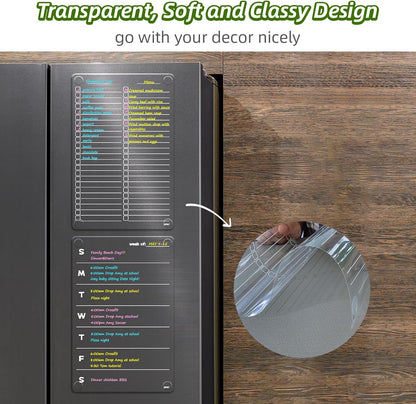 JJPRO Non-Magnetic Clear Weekly Planner & to Do List for Fridge, 8.5"x13" Dry Erase to Do List WhiteBoard,Reuasble Weekly Calendar for Refrigerator,Cabinet,Wall&Glass, All Smooth Surfaces