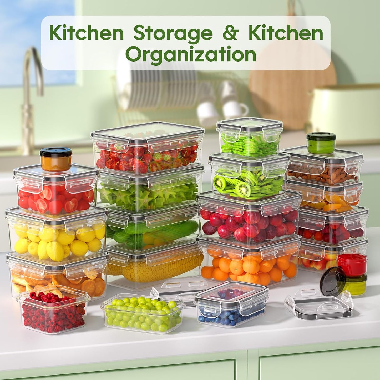 36-Piece Food Storage Containers with Lids(18 Container & 18 Lid), Plastic Food Containers for Pantry & Kitchen Storage and Organization, BPA-Free, Leak Proof, Reusable with Labels & Pen
