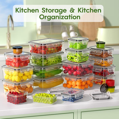 36-Piece Food Storage Containers with Lids(18 Container & 18 Lid), Plastic Food Containers for Pantry & Kitchen Storage and Organization, BPA-Free, Leak Proof, Reusable with Labels & Pen