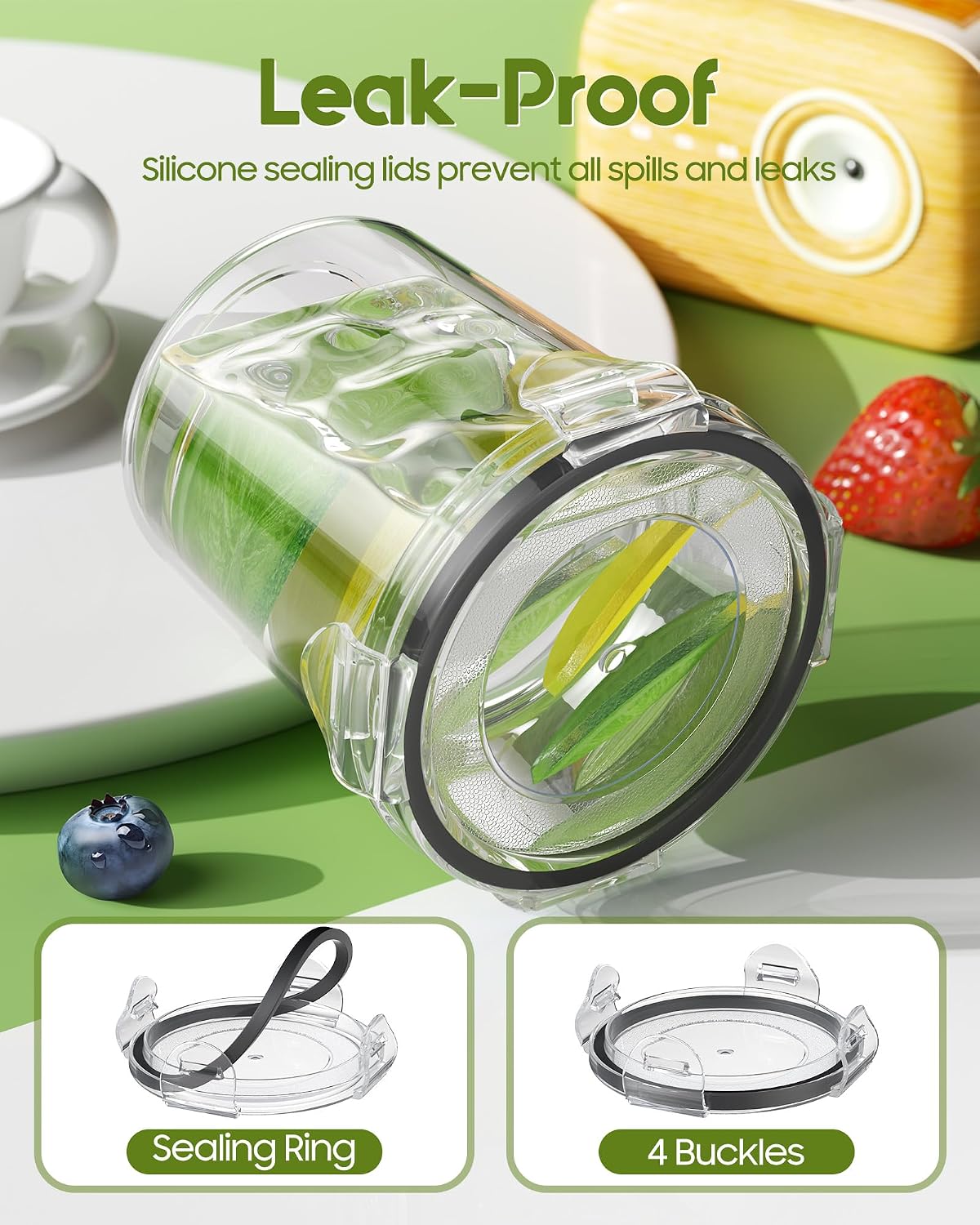 Overnight Oats Containers with Lids, 4 Pack 13oz Overnight Oats Jars, Plastic Mason Jars, BPA Free, Portable, Leak Proof Oatmeal Containers for Yogurt, Soup, Cereal, Milk and Salad