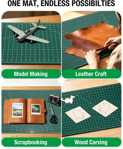Self Healing Cutting Mat, 35" × 15", Double-Sided Rotary Cutting Mat for Sewing, Quilting, Scrapbooking & Craft, Large Craft Cutting Board for Hobby Use, Green