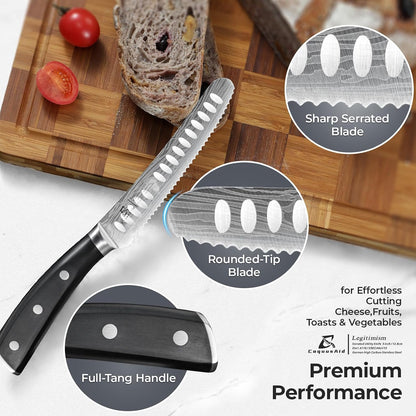 CoquusAid 5 inch Kitchen Utility Knife, Serrated Blade Tomato Knife