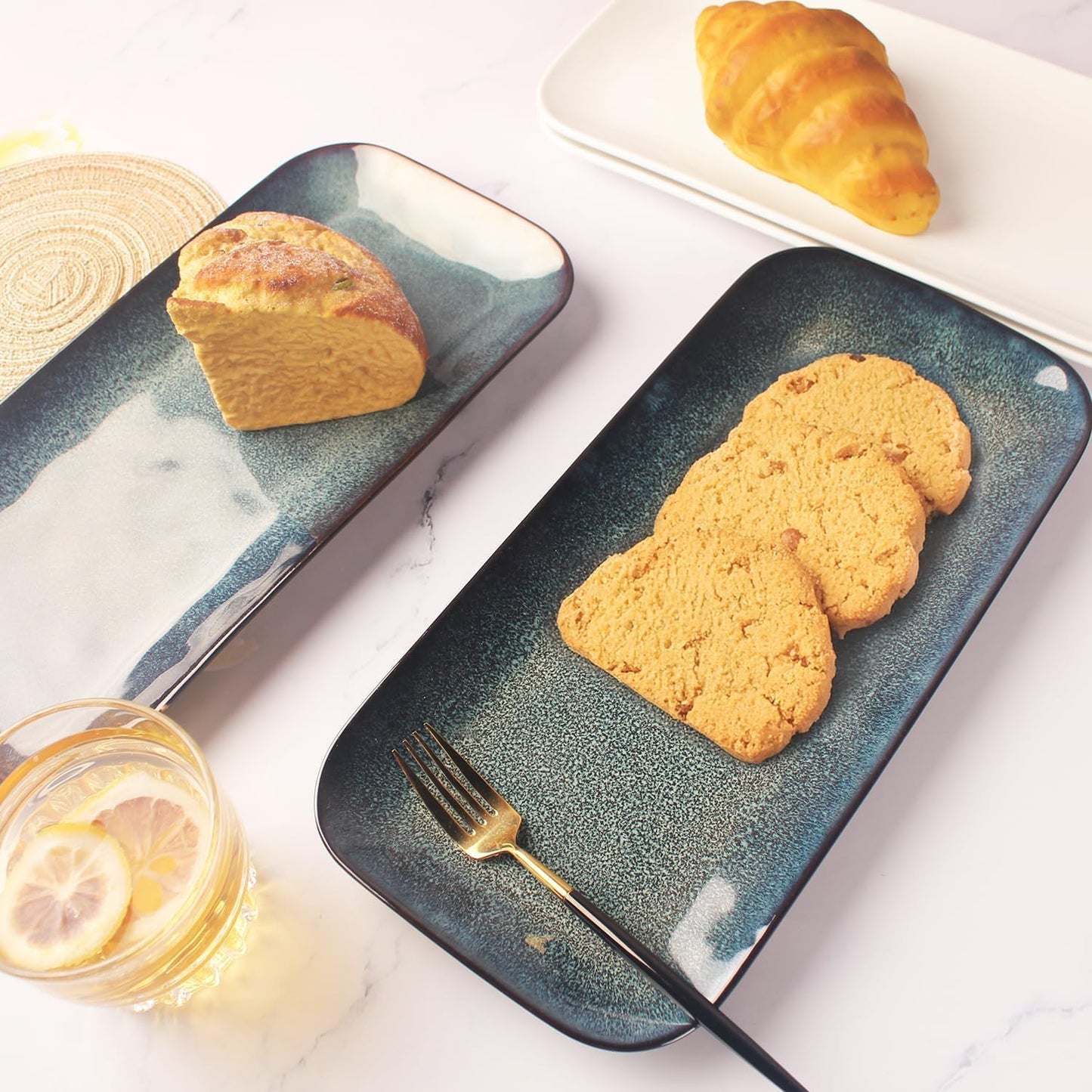 Porcelain Plate Set Large Serving Tray Set of 4, Reusable Serving Platters for Party Food, Cookie, Appetizer, Charcuterie, Snack, Dessert Display,Stackable Kitchen Dish 14.4 INCH