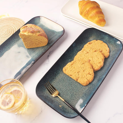 Porcelain Plate Set Large Serving Tray Set of 4, Reusable Serving Platters for Party Food, Cookie, Appetizer, Charcuterie, Snack, Dessert Display,Stackable Kitchen Dish 14.4 INCH