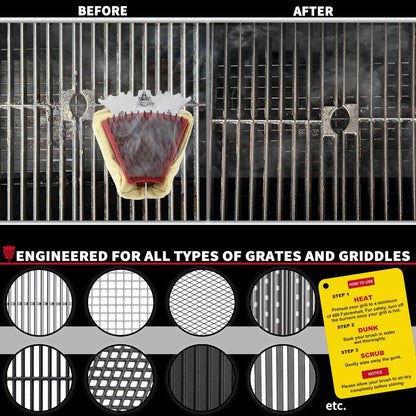 GRILLGEN Grill Brush and Scraper -Heavy Duty Double-Sided with Steam Cleaner Head for Porcelain，Cast Iron, Stainless Steel Grates, Outdoor BBQ Grill Cleaner Accessories