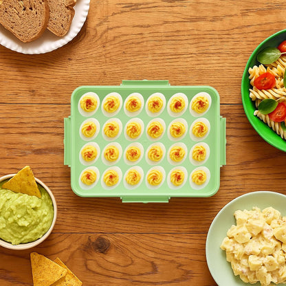 Deviled Egg Containers with Lid - Reusable Platter 2 Pack 48 Count Storage Tray with Handle for Potlucks, Tea Parties, Party, Thanksgiving, Picnics, Refrigerator, Christmas, Easter, Brunches (Blue)