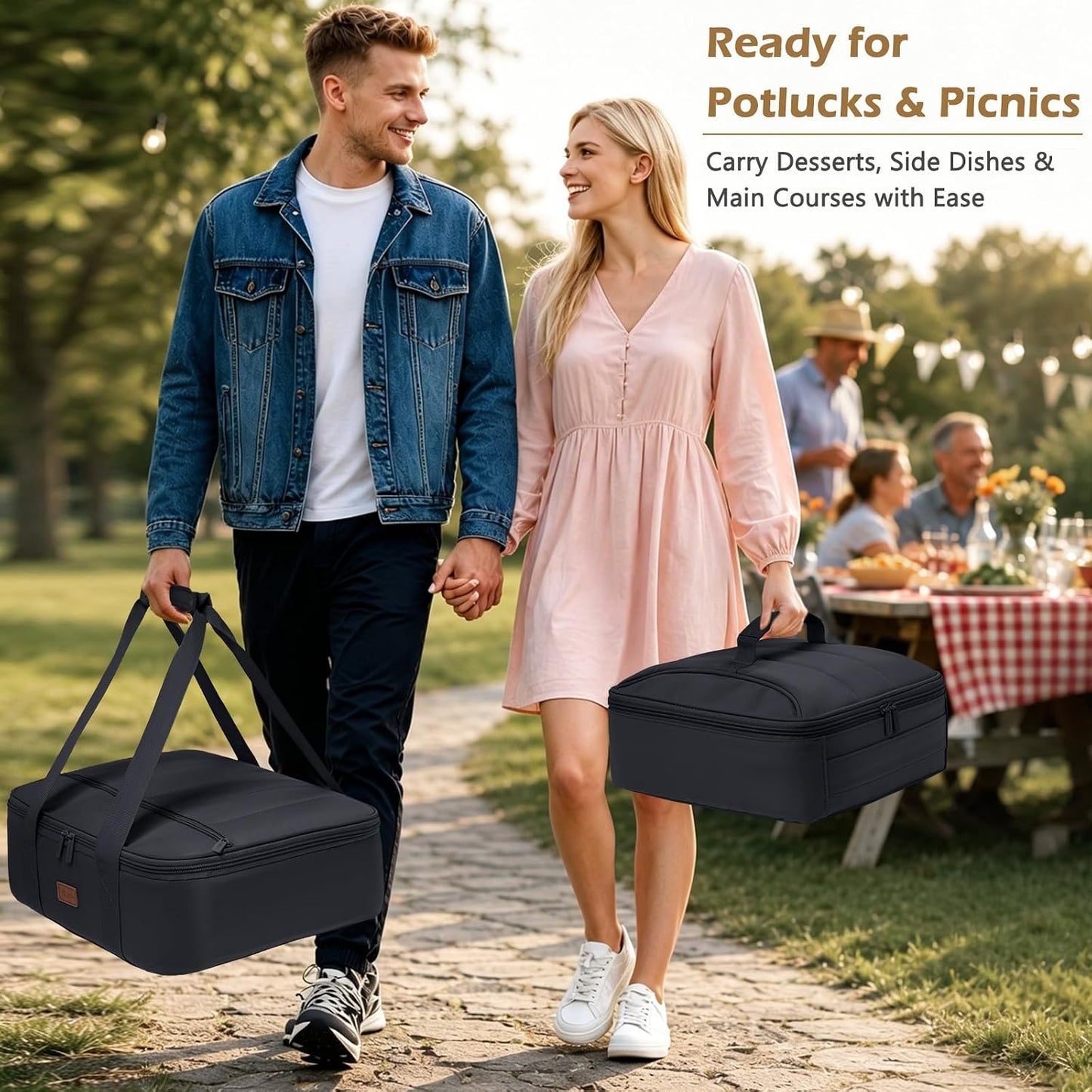 2-Piece Insulated Casserole Carrier Set, Fits 9" x 13" Baking Dish, Food Transport Carrier for Hot & Cold Dishes, Reusable Potluck Tote for Thanksgiving, Holiday Parties, Family Gatherings & Travel