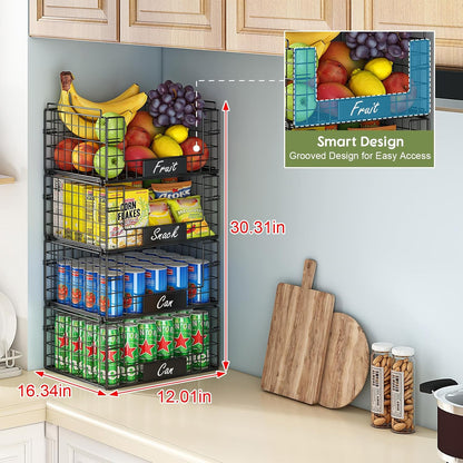 JKsmart 8-Tier Stackable Wire Basket, Can Organizer for Pantry Kitchen, XXL Metal Storage Shelves with Dividers & Handles, Easy Assembly Space Saving Storage Bins for Snacks Fruits Veggies