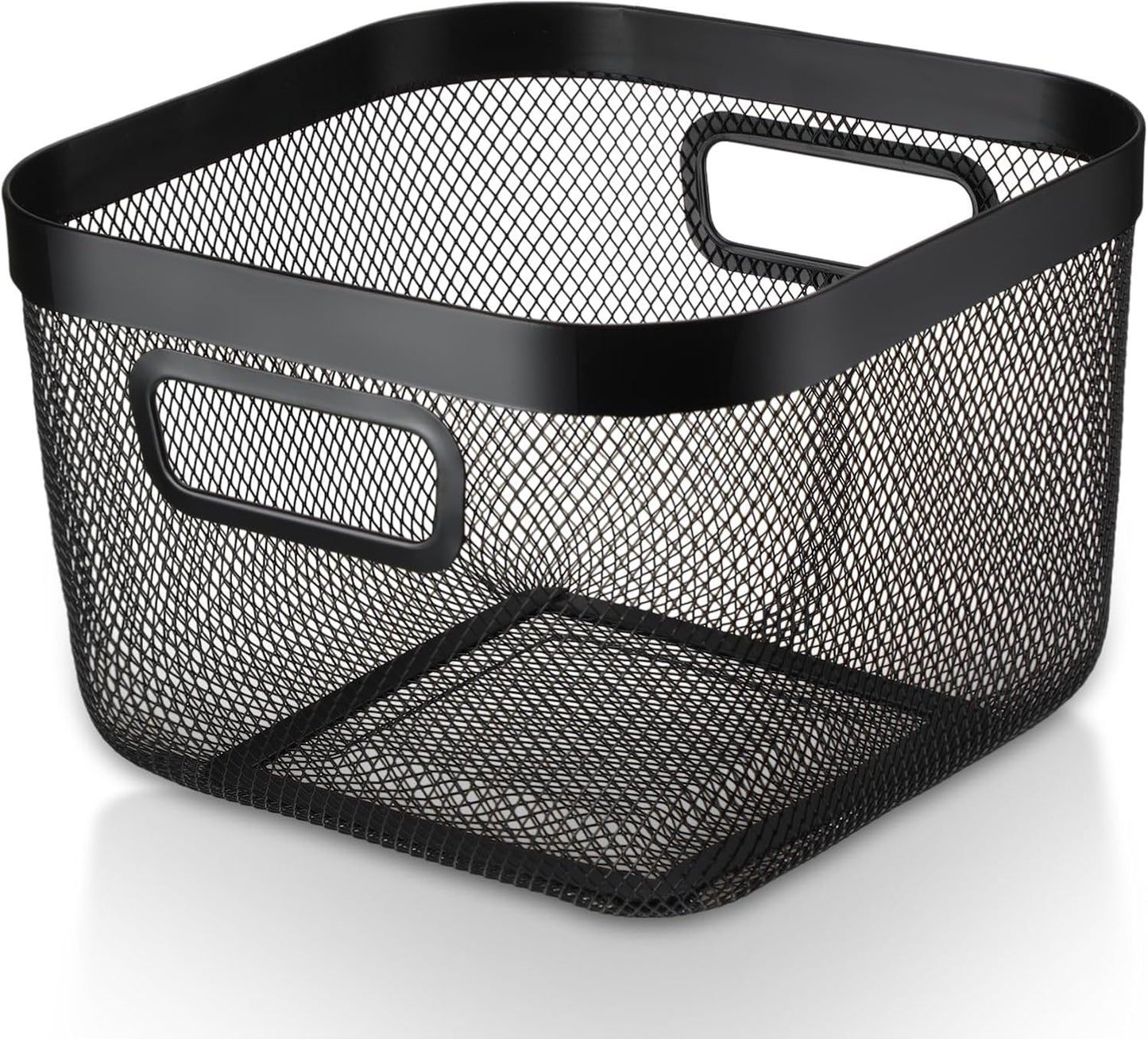 MorningRo 6 Pack Metal Mesh Basket with Hollow Handles Black Wire Storage Bin for Organizing Stackable Metal Fine Mesh Basket for Pantry Bathroom Kitchen Cabinets Shelves (Medium)