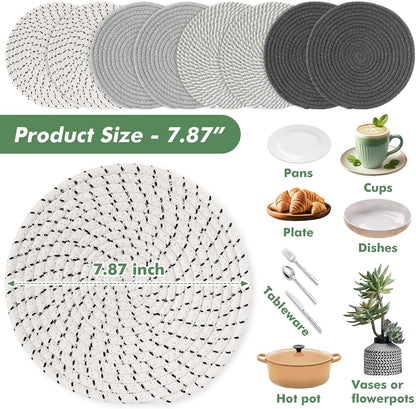 8 Inch Cotton Rope Trivets for Hot Dishes Set of 8 Heat Resistant Mats for Countertop Potholders for Kitchens Trivets for Hot Pots and Pans and Quartz Countertops Farmhouse Kitchen Décor, Mixed Brown