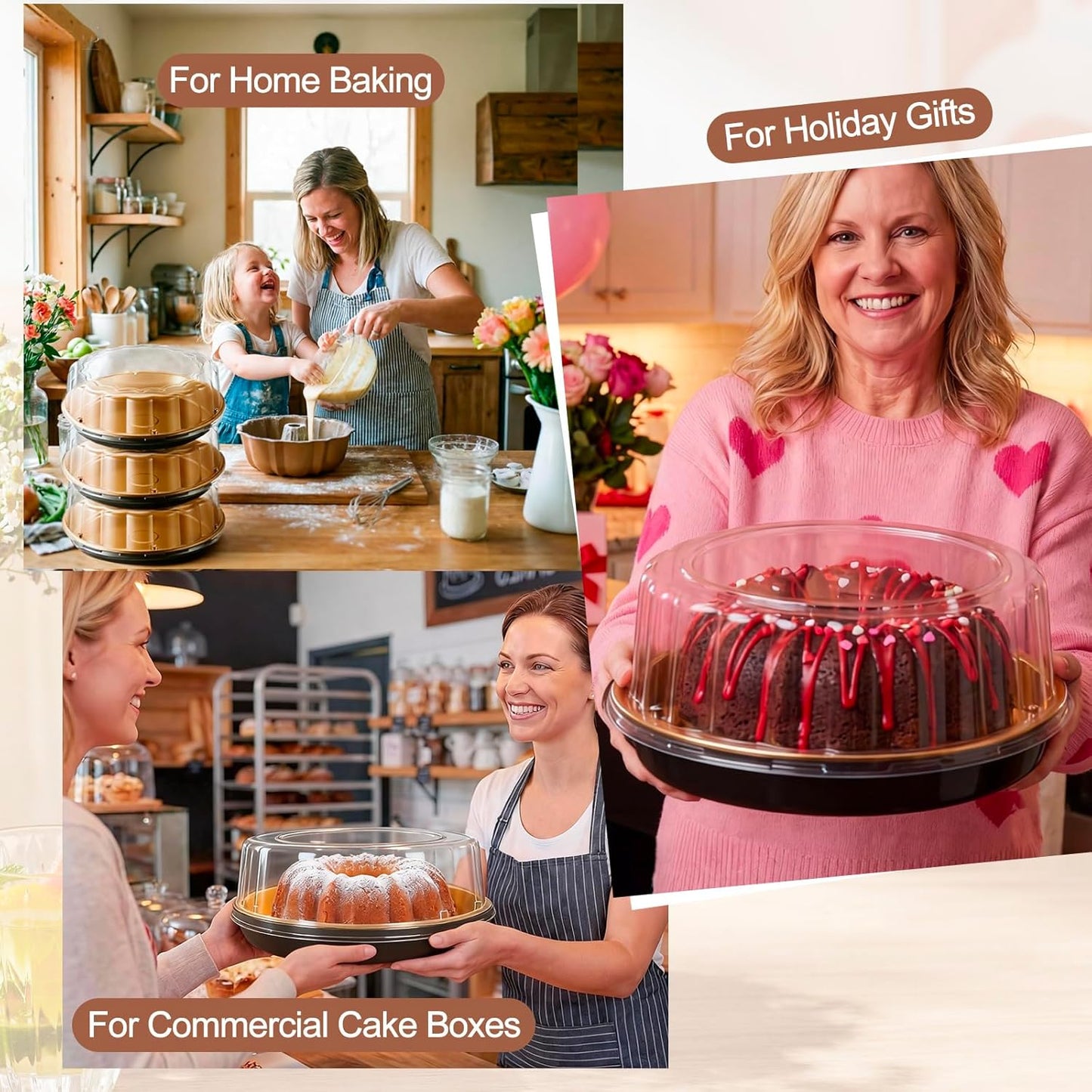 10 Pack 9in Round Cake Container and 10 Pack 8in Cake Boards, Disposable Pie Platters Pizza Carrier Boxes with Dome Lids and Cardboard Bases for Homemade and Party Supplies