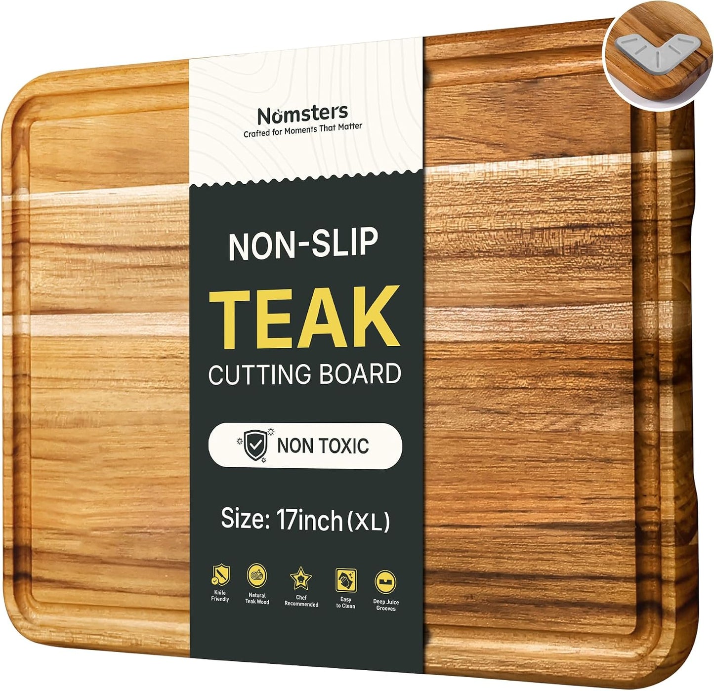 4 Pack Teak Cutting Board Set for Kitchen Heavy Duty Non Toxic Non Slip Solid Thick Wood Haus Chopping Board Extra Large Big Small Meat Best Wooden Charcuterie Board
