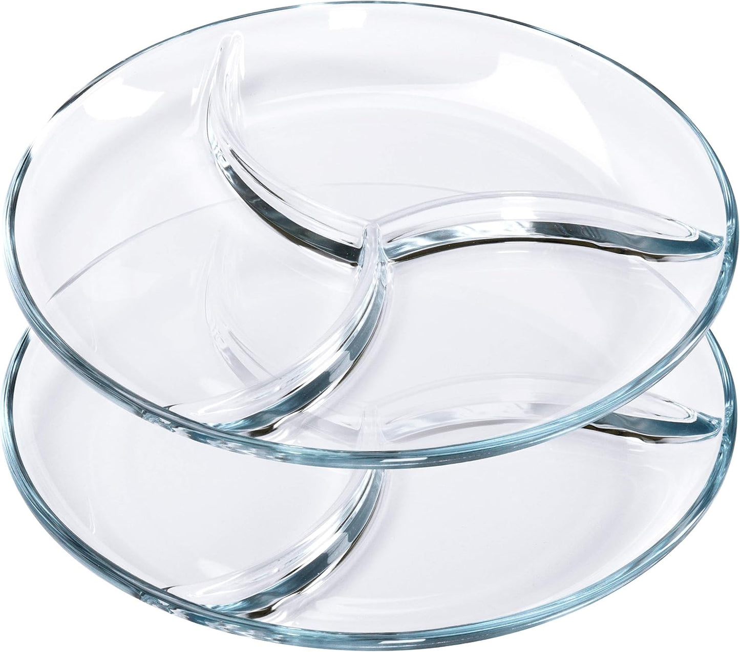 FOYO Round Tempered Glass Serving Platters/Trays - 3 Sectional -10'' Diameter, Set of 2