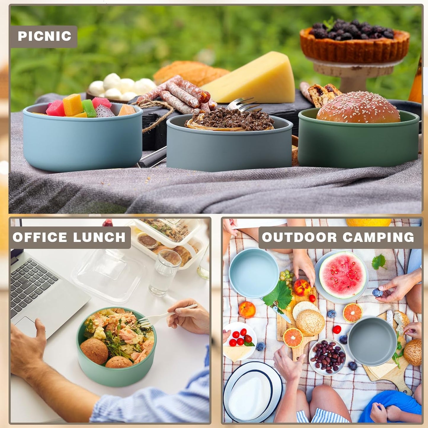 4 Pcs 24 oz Round Silicone Food Storage Containers Lunch Container with Lids Reusable Meal Prep Containers Bento Lunch Boxes Leakproof Food Organizers for Microwave Dishwasher Freezer Safe
