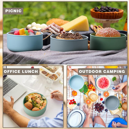 4 Pcs 24 oz Round Silicone Food Storage Containers Lunch Container with Lids Reusable Meal Prep Containers Bento Lunch Boxes Leakproof Food Organizers for Microwave Dishwasher Freezer Safe