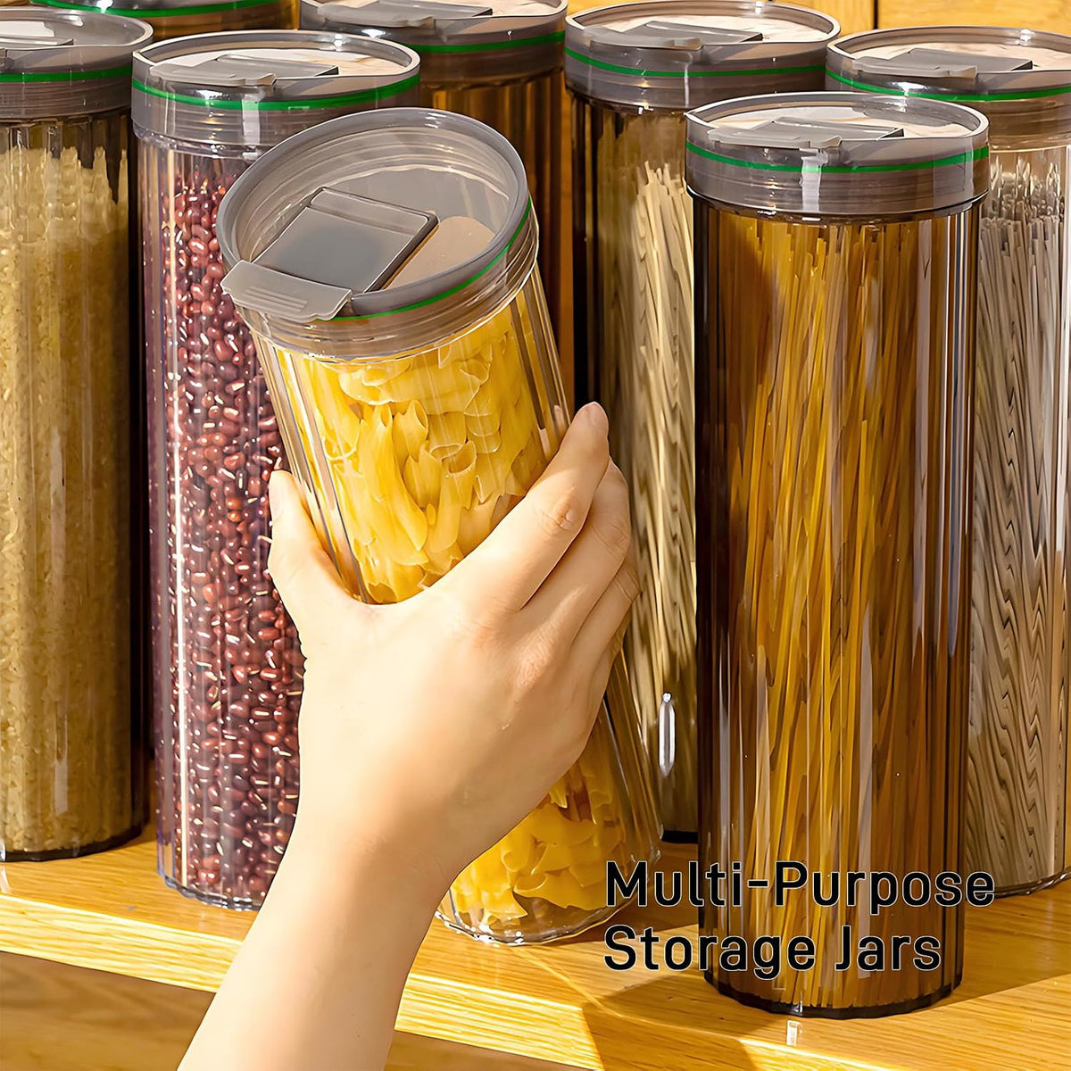 Airtight Spaghetti Container Storage Clear Pasta Holder Organizer | Eleven Inch Vertical Pasta Storage Canister Fits Full Length Noodles Cereal Rice Two Pack