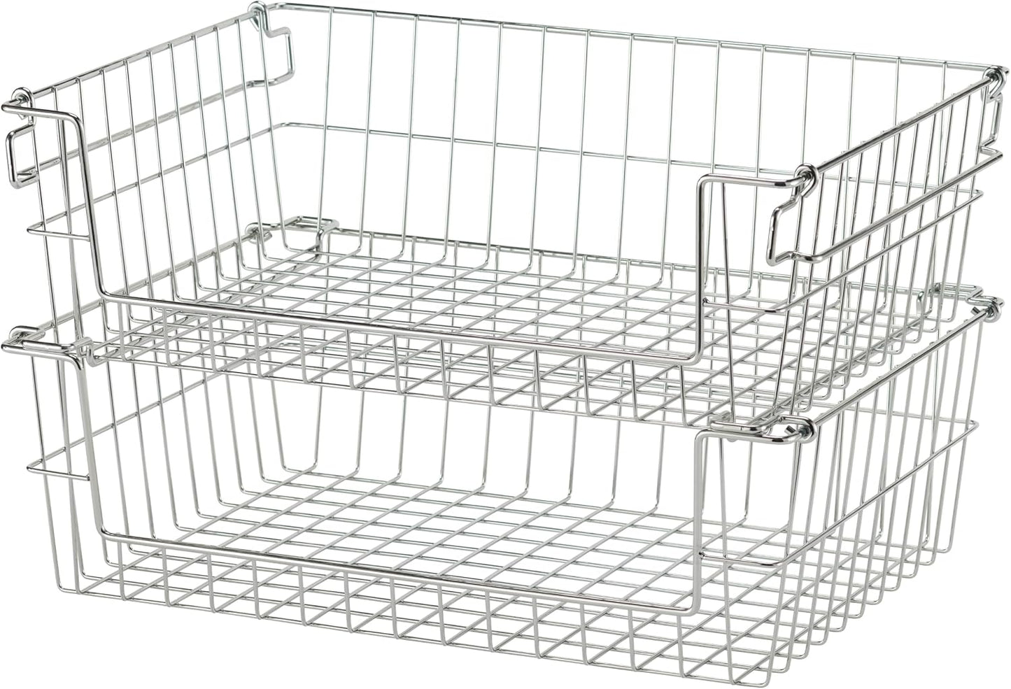 TRINITY 2-Pack Stackable Metal Wire Storage Baskets With Handles, EcoStorage Chrome, 11 Inches