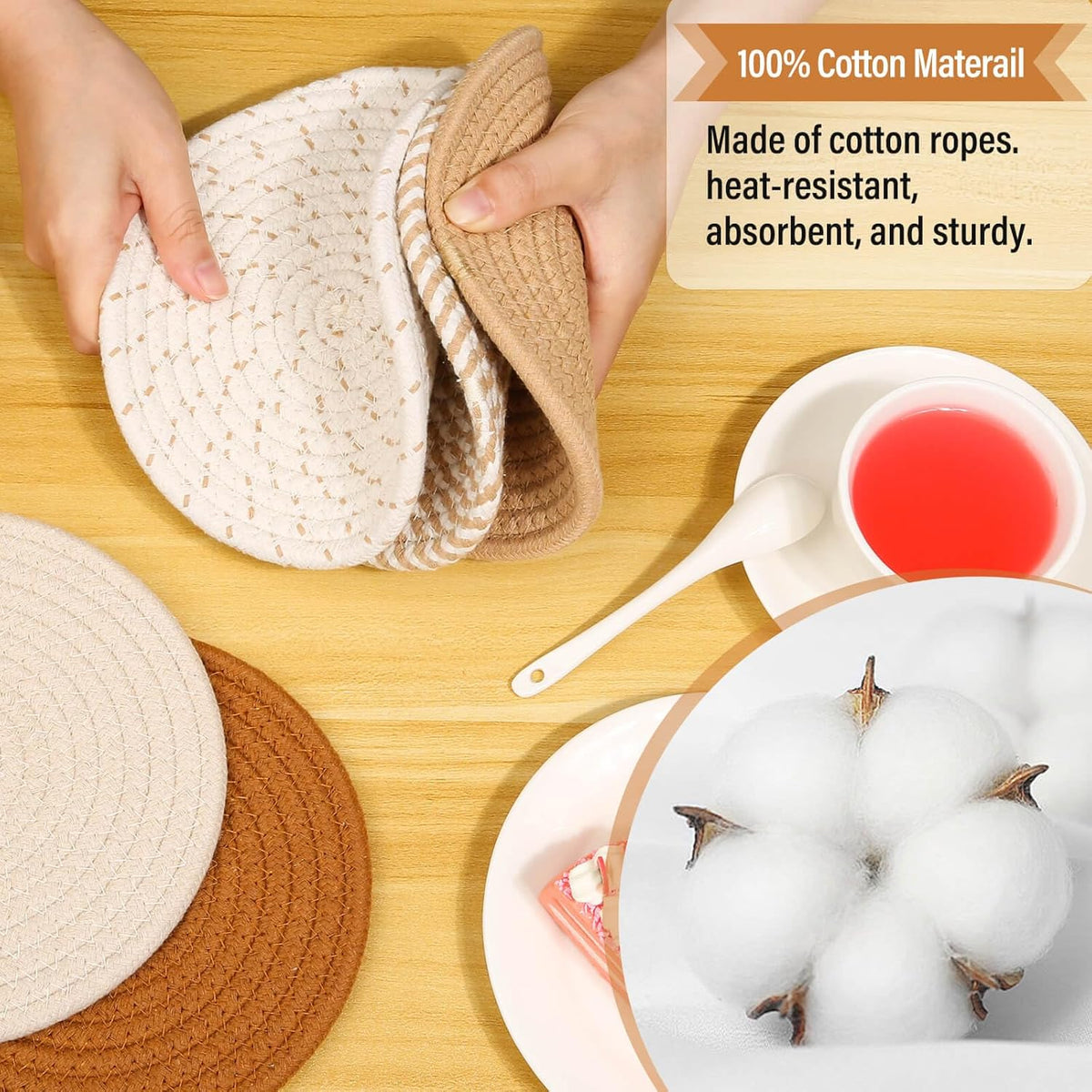 Tidponra Trivet Mats Set for Hot Dishes, 5 Heat Resistant Pot Holders Kitchen Counter, Table, Home Essentials, Anti Stain Hot Pads Plate Mats for Hot pots and Pans, 7 Inches