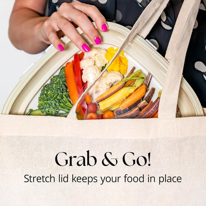 Crudités | Portable Snack Tray | Rectangle 2-Pack | Cream White | Reversible Stretch Lid Food Containers | BPA-Free, Freezer & Dishwasher Safe | Meal-Prep, Charcuterie, Salads, Picnic, Travel