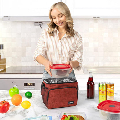 opux Insulated Lunch Bag for Men Women, Large Dual Compartment Cooler Bag, Soft Two Deck Lunch Box for Work School Picnic, Leakproof Lunch Tote with Shoulder Strap for Kid Adult (Purple, Double Deck)