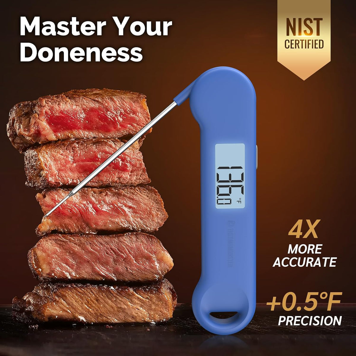 0.5 Sec Instant Read Meat Thermometer Digital for Outdoor Fryer, Black