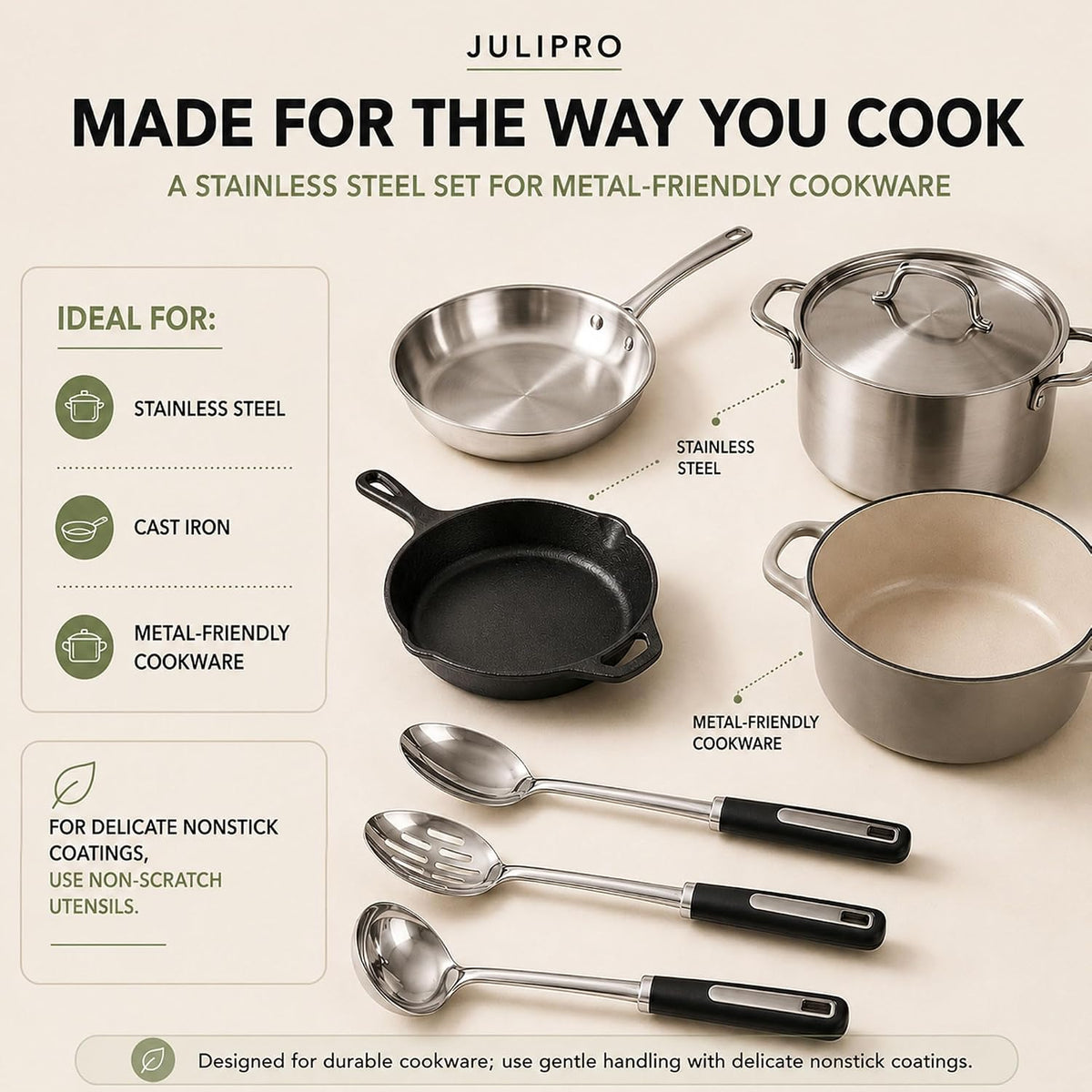 Stainless Steel Cooking Spoon Set, Serving,Slotted & Ladle