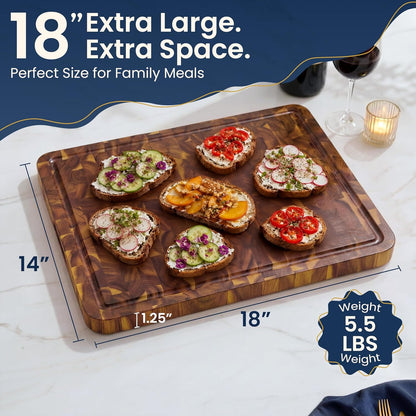 HOMESTEAD End Grain Acacia Wood Cutting Board 23x18x1.5, Reversible Butcher Block Board for Kitchen with Deep Juice Groove, Handles, Knife-Friendly Surface for Meat Chopping and Charcuterie Serving