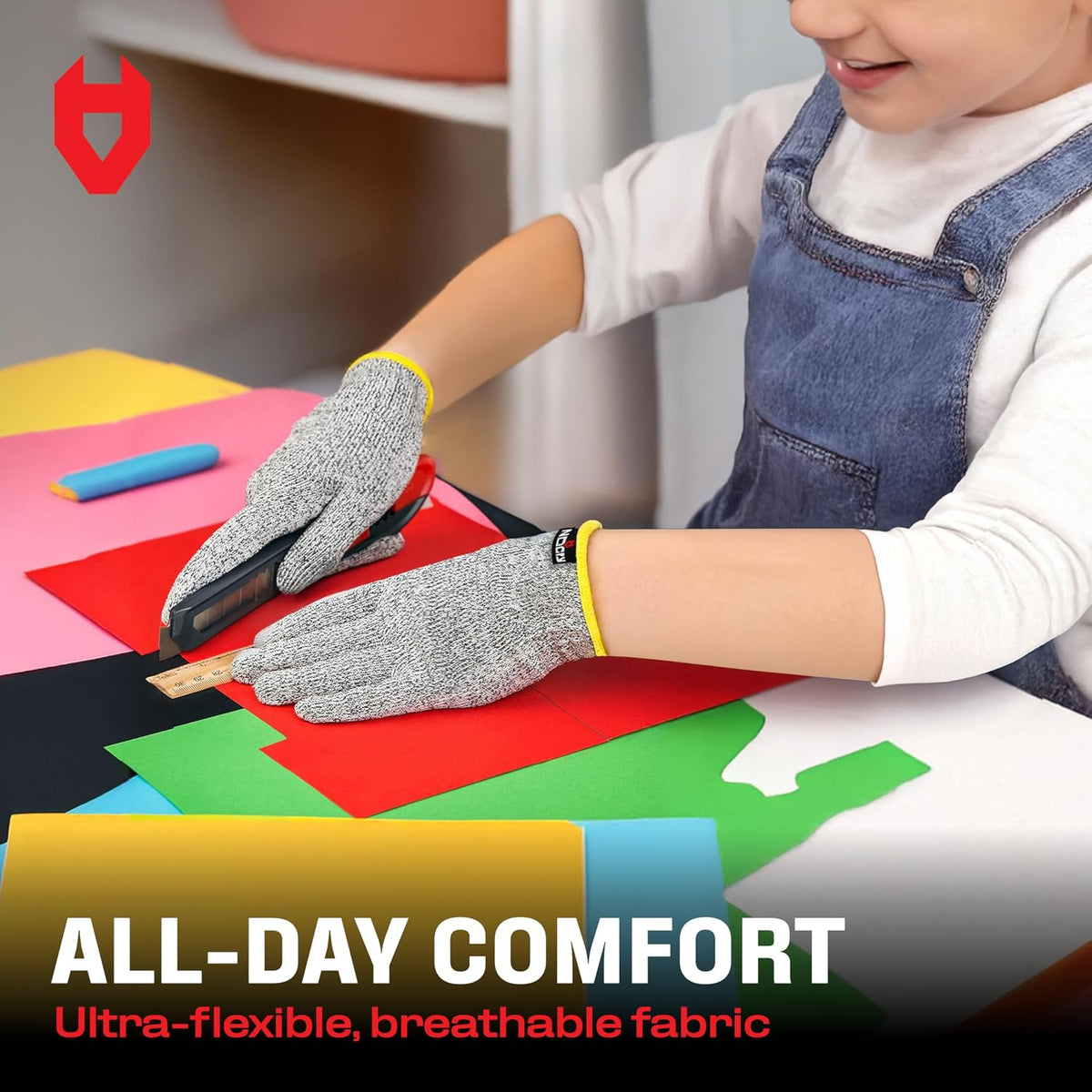 NoCry Kids Cutting Gloves, XS (8-12 Years) — 100% Food Grade and Level 5 Protection — Comfortable and Lightweight, Yet Tough — Ambidextrous — Ideal for Fishing, Wood Carving and Whittling