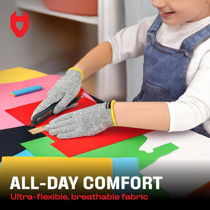 NoCry Kids Cutting Gloves, XS (8-12 Years) — 100% Food Grade and Level 5 Protection — Comfortable and Lightweight, Yet Tough — Ambidextrous — Ideal for Fishing, Wood Carving and Whittling