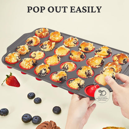 BRONYPRO Silicone Muffin Pans for Baking with Metal Frame, Egg Bite Molds, Cupcake Pans 12 Regular Size, Muffin Tins Easy to Pop Nonstick Non Toxic Bakeware for Oven,Blue