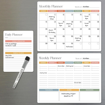 Beautiful Magnetic Dry Erase Calendar Set of 3 - Easy-to-Erase Whiteboard with Marker & Premium Magnet for Your Fridge - The Perfect Weekly and Monthly White Board Organizer for Everyday Planning