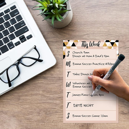 Dry Erase Weekly Calendar Planner Sticker Decal | Removable & Reusable | Magnetic Fine-Tip Marker Included (6 x 9 inches, White)