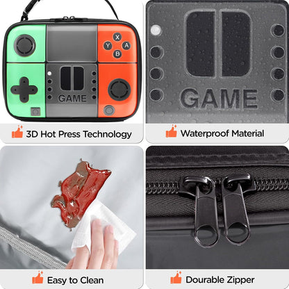 Kids Gamer Lunch Box for Boys, Game Console Insulated Lunch Bag, PU Leather Waterproof Lunchbox with Mesh Pocket, Durable Leakproof Lunch Tote Fits Bento Box for School
