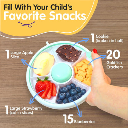 TRENDO Snack Spinner for Toddlers – Green Rotating Snack Container, BPA & PVC-Free Baby Snack Box, Spill-Proof Toddler Snack Container with Hand Strap, 5 Compartments Travel Snack Box for Kids