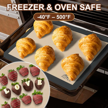 HOTEC Silicone Baking Mats 3 Pack – Non-Stick Reusable Silicone Baking Sheets for Oven – Cookie & Macaron Mats – 2 Half Sheet + 1 Quarter Sheet – BPA-Free, Dishwasher Safe