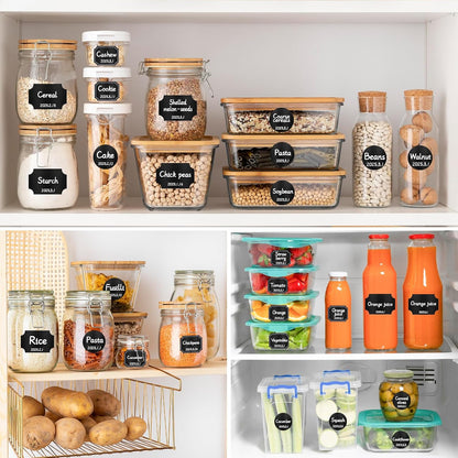 Segarty Food Label Stickers, 300 Pcs Blank Expiration Date Stickers to Write On, with 1 Black Pen, Waterproof Removable Freezer Labels for Glass Spice Jars, Canister, Food Container