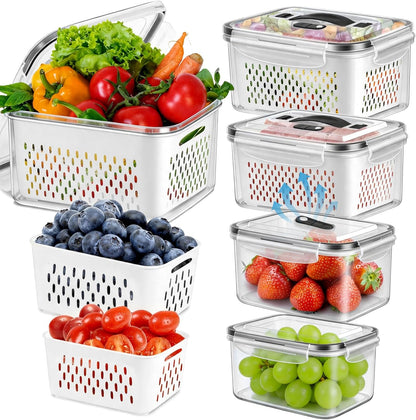 12 Pieces Fruit Storage Containers For Fridge with Removable Colanders