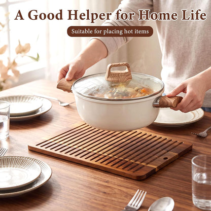 12 x 9 Inches Acacia Wood Trivet Mat Thicken Wooden Hot Pads Trivets Heat Resistant Non Slip Pads for Table Countertop Hot Dishes Holder Pot Bowl Teapot Kitchen Counter Protector