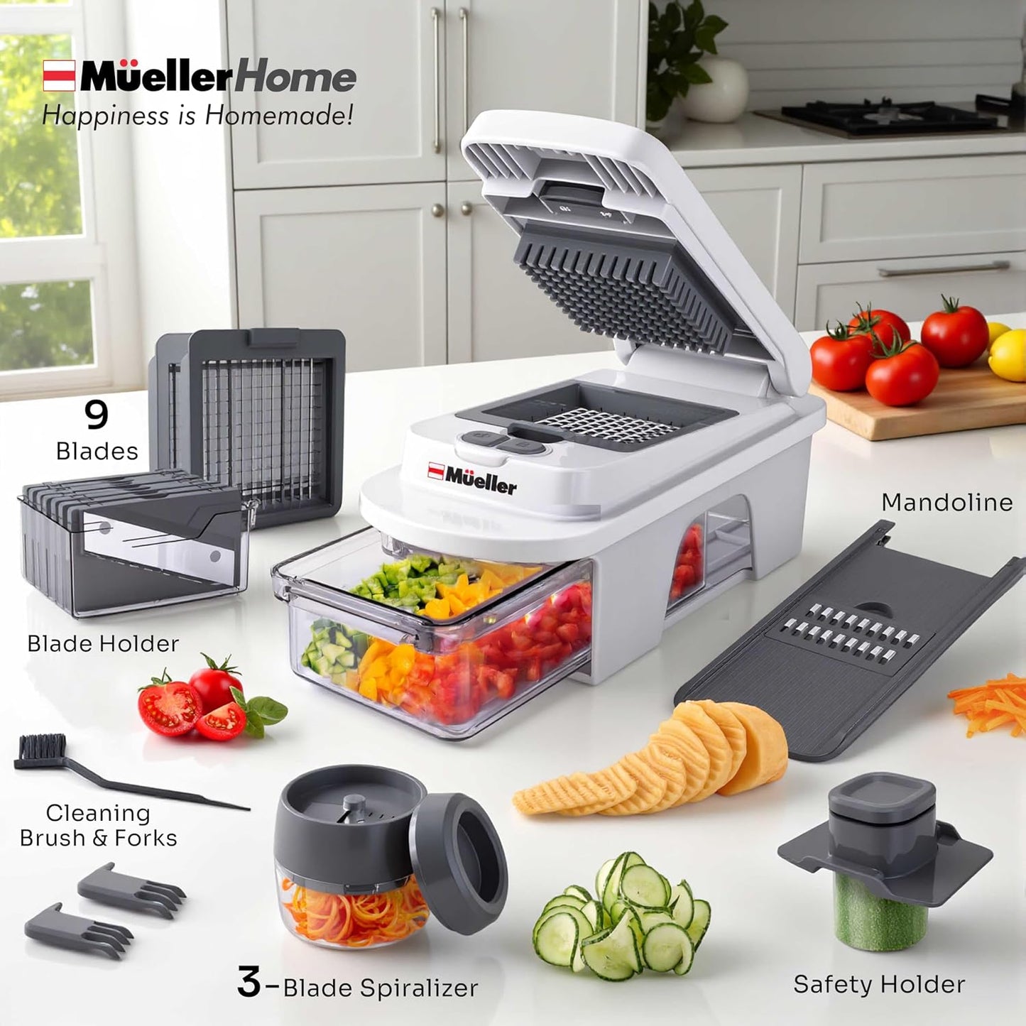 MUELLER HOME Pro-Series 10-in-1 Stainless Steel Multi Vegetable Chopper
