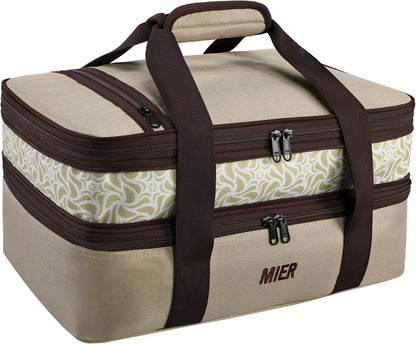 MIER Insulated Double Casserole Carrier Bag for Lasagna Lugger, Potluck Parties, Picnic, Beach, Fits 9 x 13 Inches Baking Dish, Casserole Dish, Expandable, Dark Blue