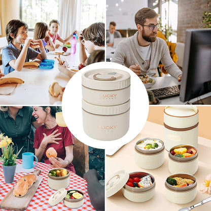 3 Compartments Bento Lunch box with Soup Bowl, Insulated Lunch Bag and Portable Utensils, Stainless Steel Camera Lunch Containers，Leak Proof Bento Box for Kids Adults Men Women…