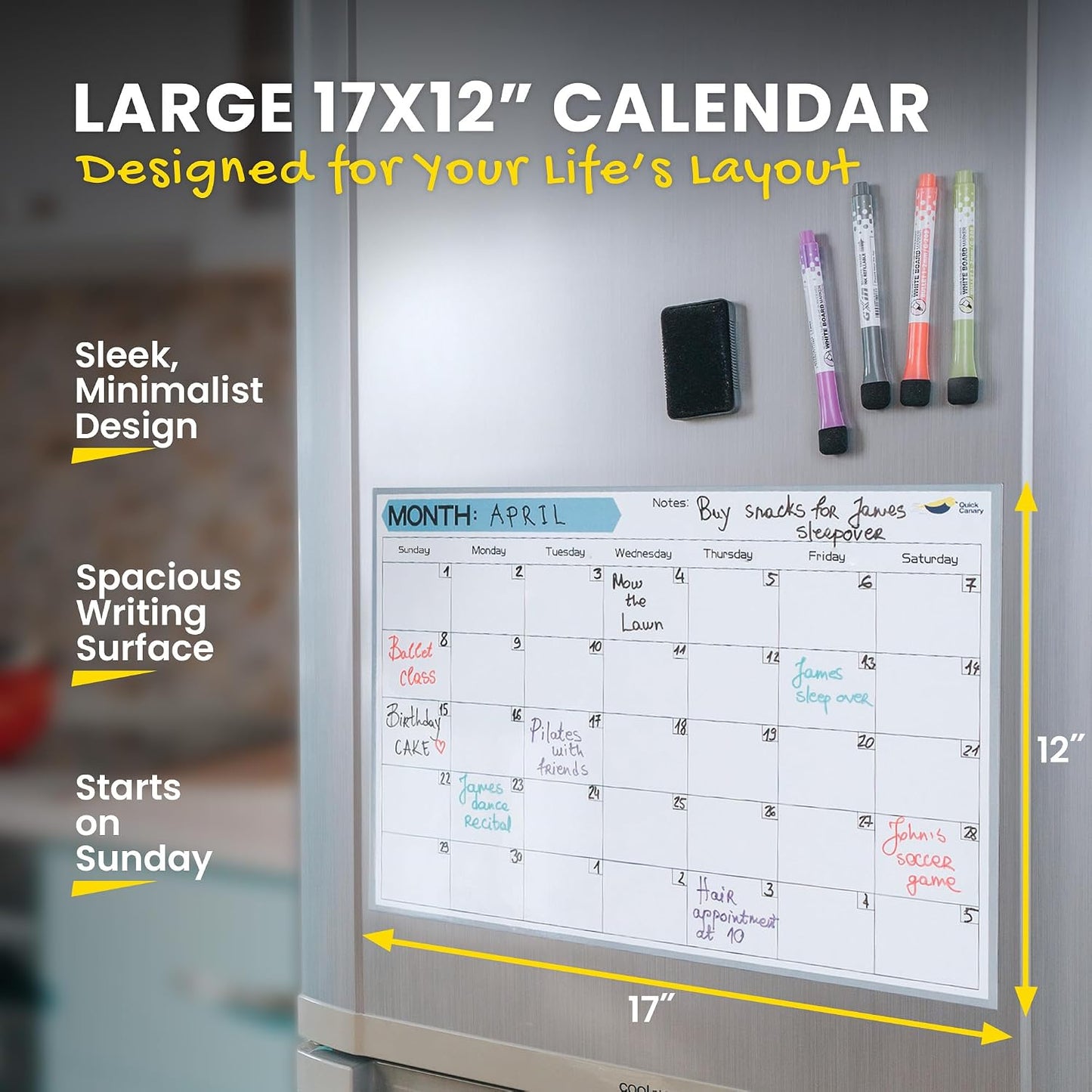 Magnetic Weekly Planner for Fridge - 17x12” Stain-Resistant Dry Erase Whiteboard Fridge Calendar with Large Writing Space for Schedules, Chores & Meals - Includes 4 Markers & Eraser