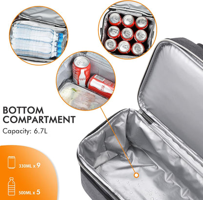 Tirrinia Reusable Lunch Box for Men Women, Insulated Lunch Bag Adult Work, Double Decker Leakproof Lunchbox for Office Picnic Beach—Dual Compartment Lunch Cooler Bag