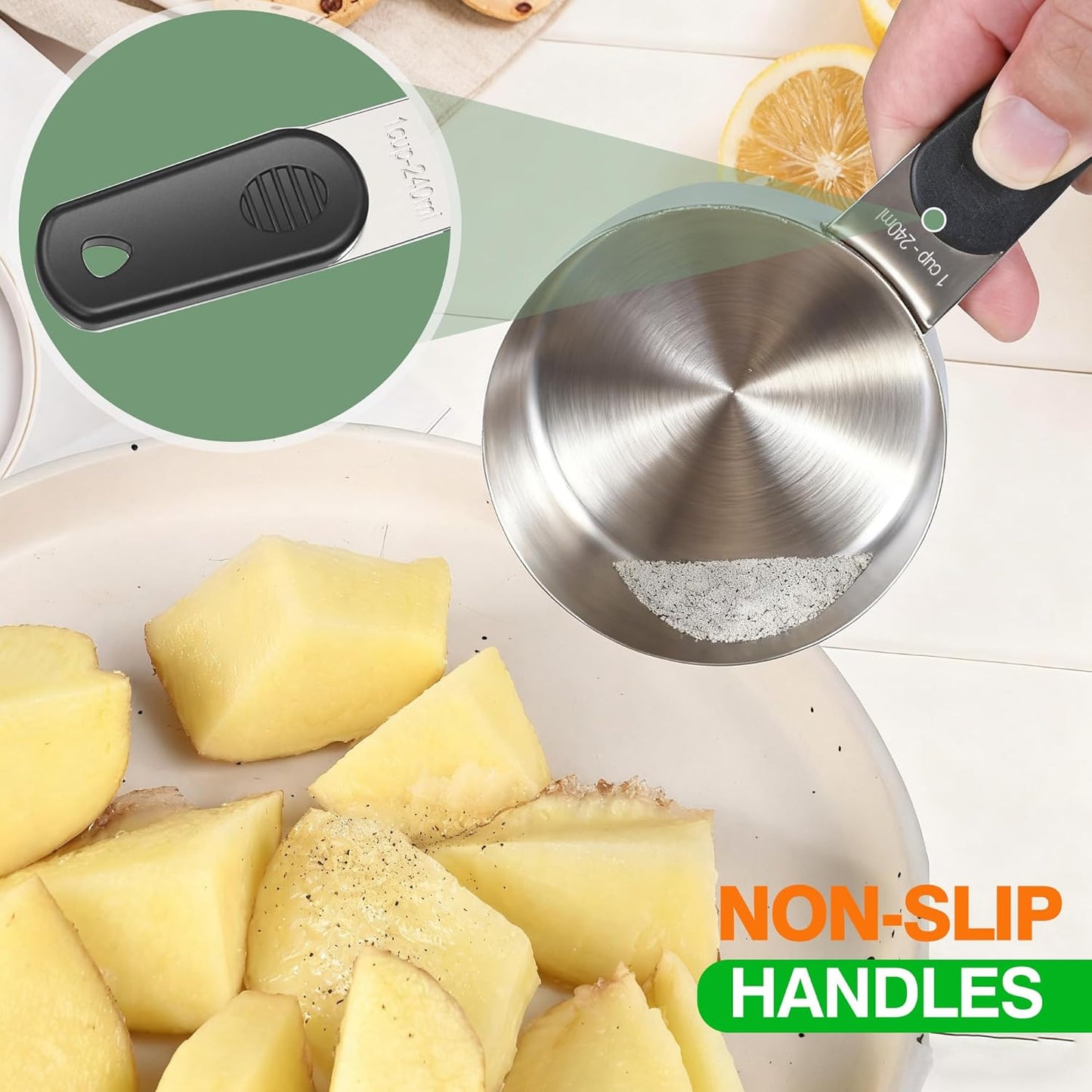 Magnetic Handles 7 Piece Stainless Steel Measuring Cups, Black, Kitchen Gadgets for Measure Liquid and Dry Ingredients, Cooking & Baking