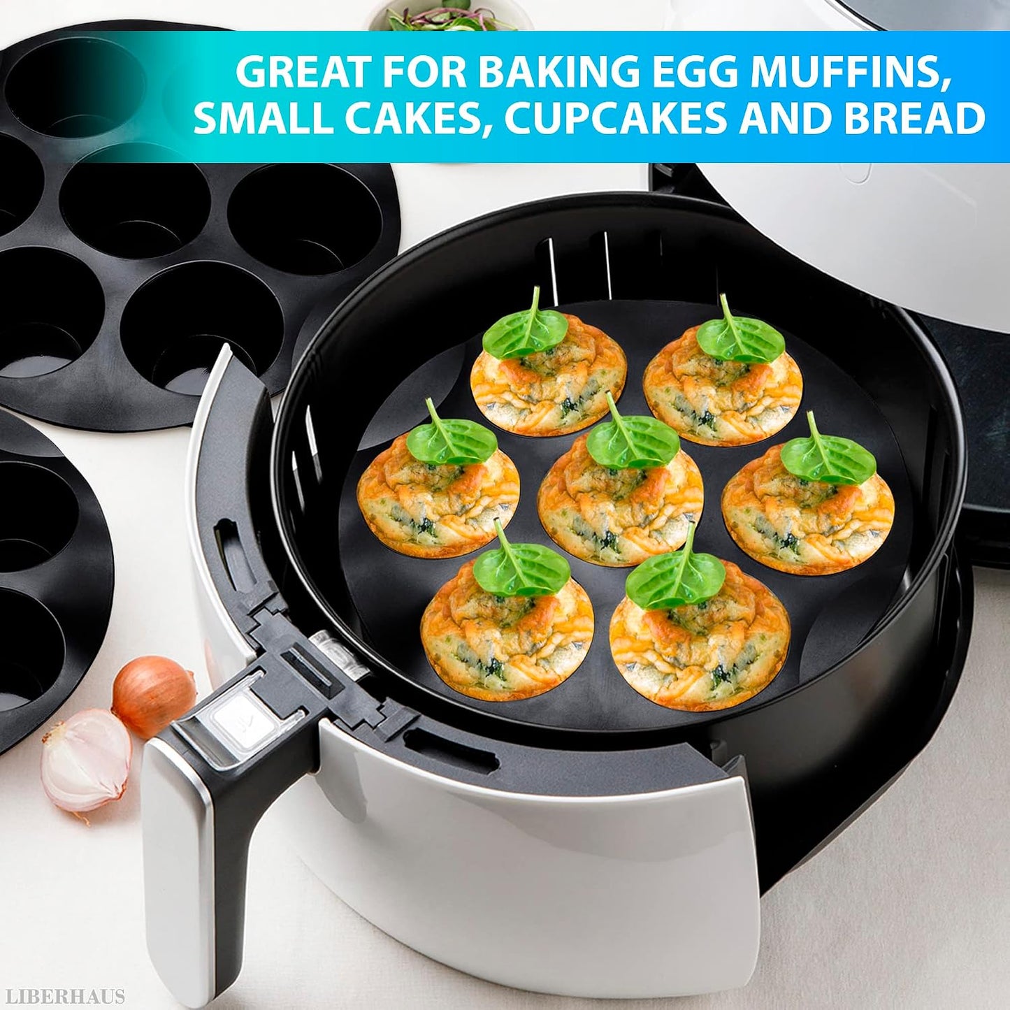 Air Fryer Muffin Pan (7 Cups) – 6.9" Round Egg Bites Silicone Mold Compatible with 3.5–5.8l Fryers, Heat Resistant & Dishwasher Safe – Nonstick Silicone Muffin Pan for Muffins, Egg Bites & Easy Snacks