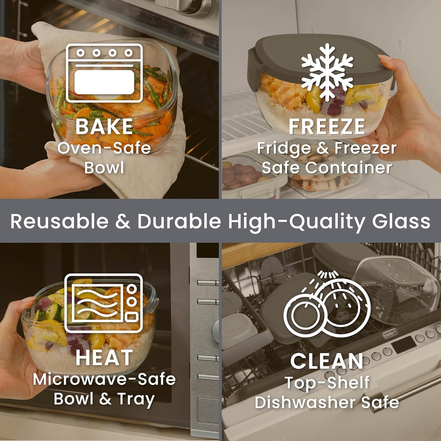 Bentgo Glass Salad Container - 7.6-Cup Salad Bowl with Airtight Lid, Leak-Proof Sauce Container, 4-Compartment Bento Tray & Reusable Fork - BPA-Free for Meal Prep, Office & More (Light Blue)