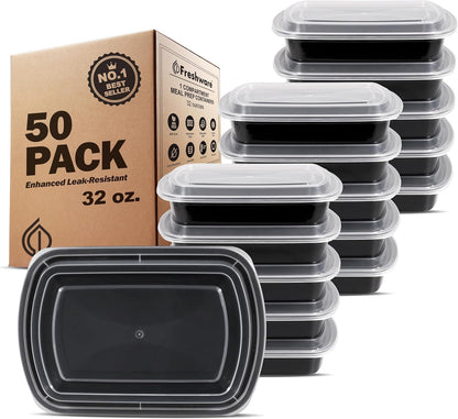 Freshware Meal Prep Containers 1 Compartment Food Storage Containers with Lids, Bento Box, BPA Free, Stackable, Microwave/Dishwasher/Freezer Safe (28 oz), 50 Count (Pack of 1)
